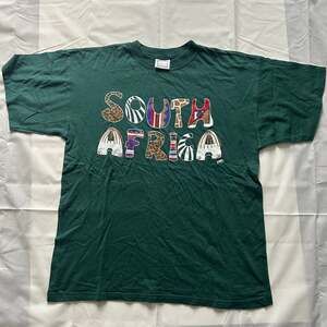 Vintage South Africa Graphic T-Shirt Green Short Sleeve Large Animal Print